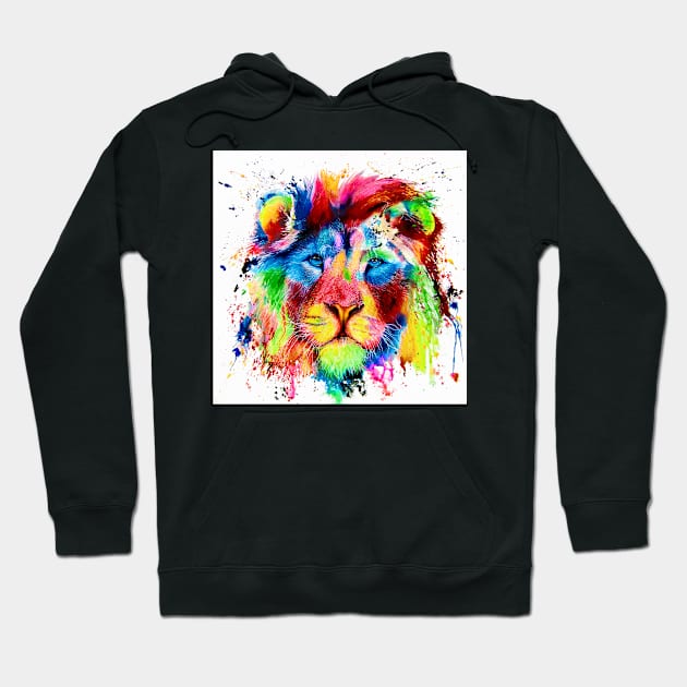 Neon Lion - colourful semi abstract - big cat - ink spatter painting Hoodie by Mightyfineart